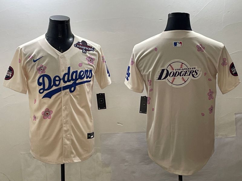 Men Los Angeles Dodgers Blank Cream Sakura Edition 2025 Nike MLB Jersey style 28